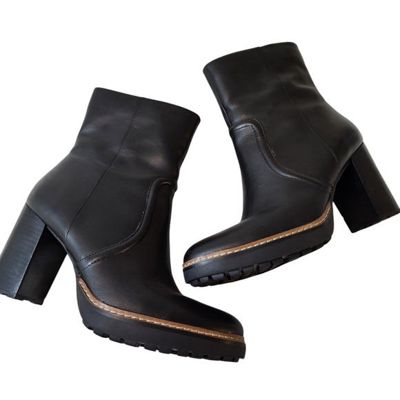 NATURALIZER CATIE LEATHER ANKLE BOOTIE WOMEN'S 8.5 BLACK PLATFORM BLOCK HEEL - Picture 1 of 16